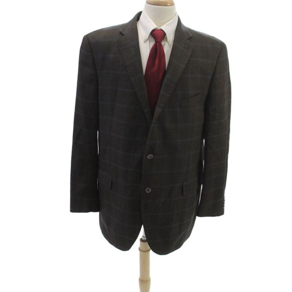 Peter Millar Mens Brown Plaid Blazer Button Size 46